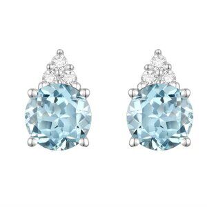 14K White Gold Blue Topaz & Diamond Accent Stud Earrings NEW WITH BOX $450 MSRP